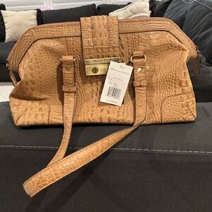NWT Genuine Leather Etienne Aigner Camel Croc-Embossed Satchel purse